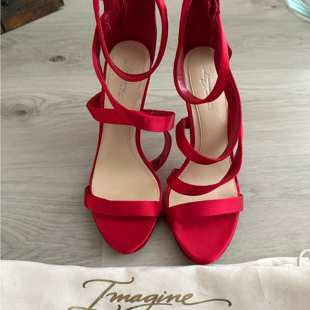 Vince Camuto Red Satin Strappy High-Heel Sandals